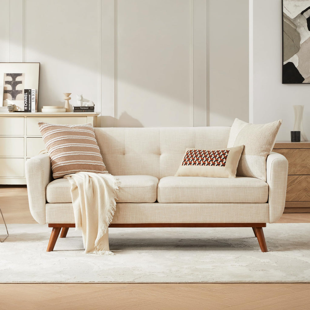 65.2" W Loveseat Sofa, Easy to Install Small Couch for Bedroom Office Apartment, Cream White