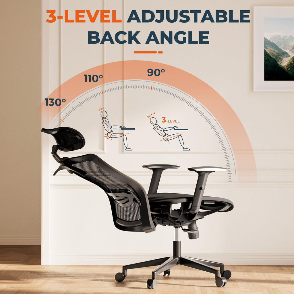 FitStand Ergonomic Office Chair Swivel Computer Chair Home Office Desk Chairs with Lumbar Support/2D Headrest/300lbs Heavy Duty/Lockable Back,Mesh Seat Cushion,ErgoChair Pro, Black