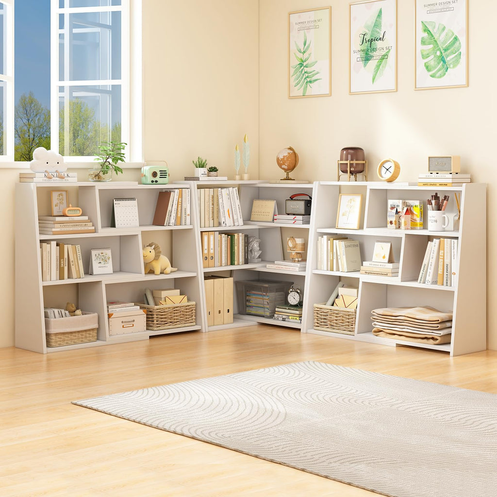 Wooden Extendable Shelf Bookcase, 3-Tier Low Bookshelf, Walnut, L