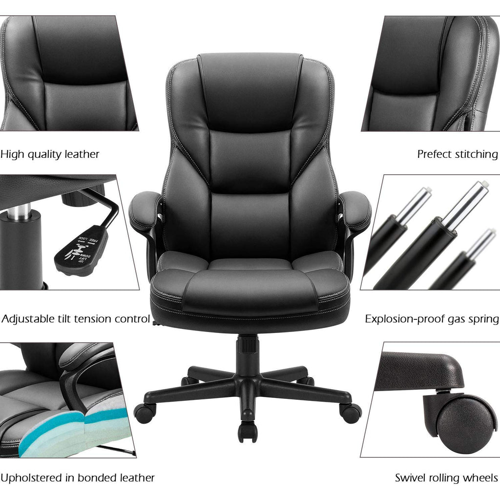 (2, Black) Office Executive Chair High Back Adjustable Managerial Home Desk Chair, Swivel Computer PU Leather Chair with Lumbar Support