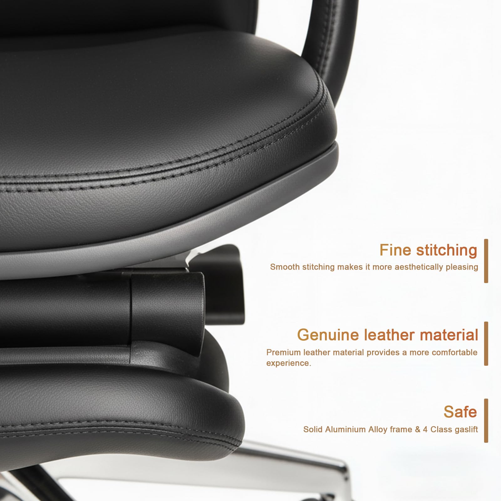 Genuine Leather Office Chair with Flexible Footrest, High Back Executive Office Chair with Lumbar Support, Adjustable Tilt Mechanism, Weight Capacity 400 lbs (Black)