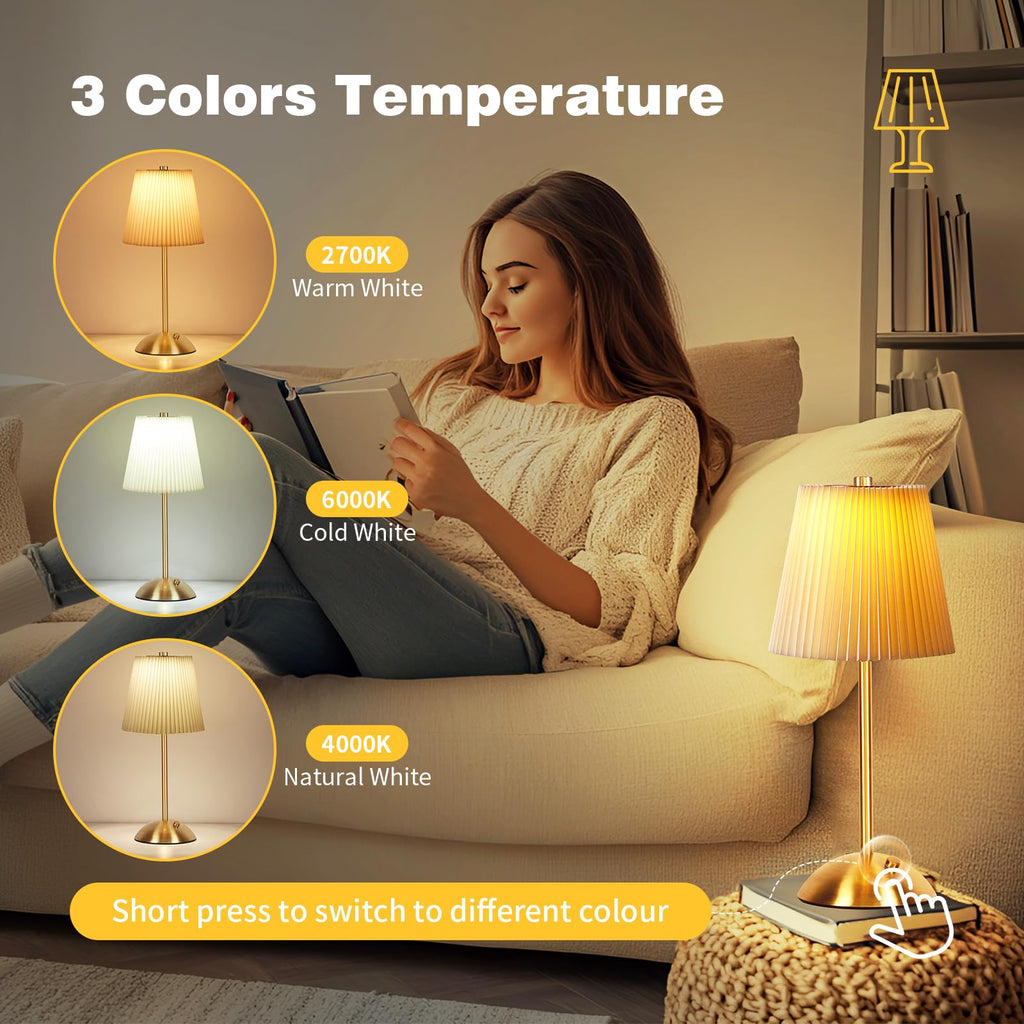 2-Pack Rechargeable Cordless Table Lamp, 3-Color Dimmable LED Touch Light