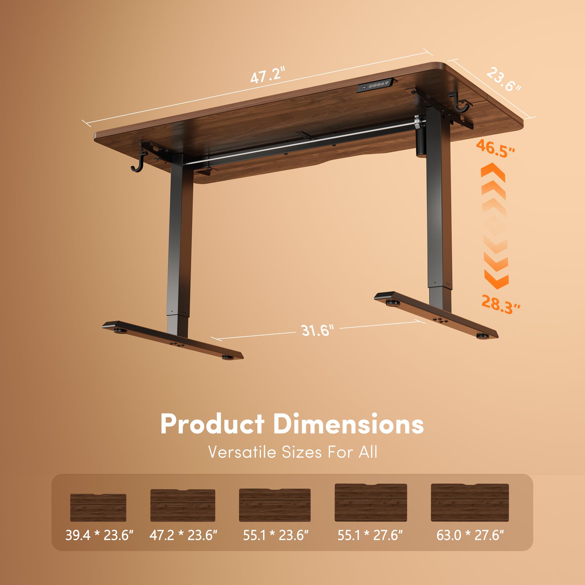 48 x 24 Inchs Electric Standing Desk, Height Adjustable, Sit Stand Up, Computer Office Desk with Splice Board, Black Frame/Black Walnut Top