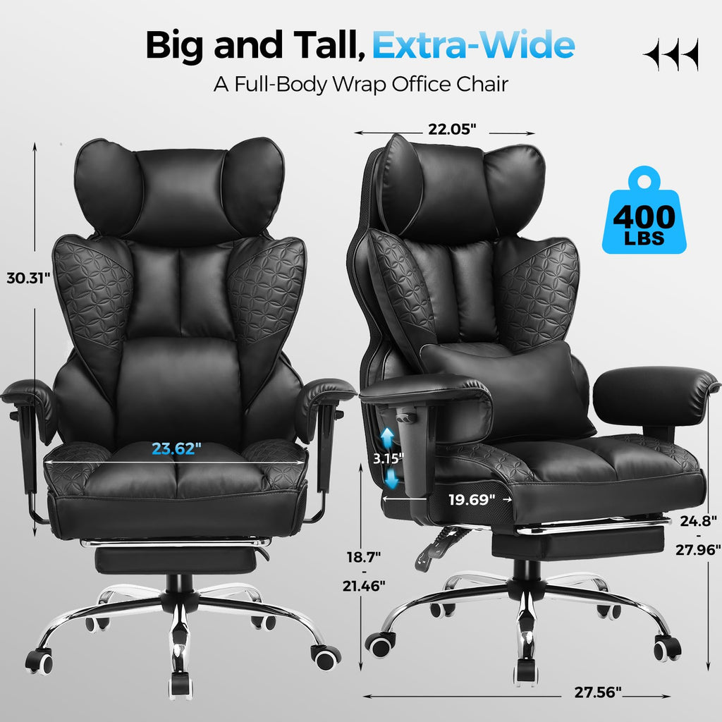 Big and Tall Gaming Chair 400lbs Heavy Duty Office Chair with Footrest, High Back Pocket Spring Lumbar Support, Ergonomic Wide Comfy Seated Cushion for Lower Back Pain Relief, Earth-Black