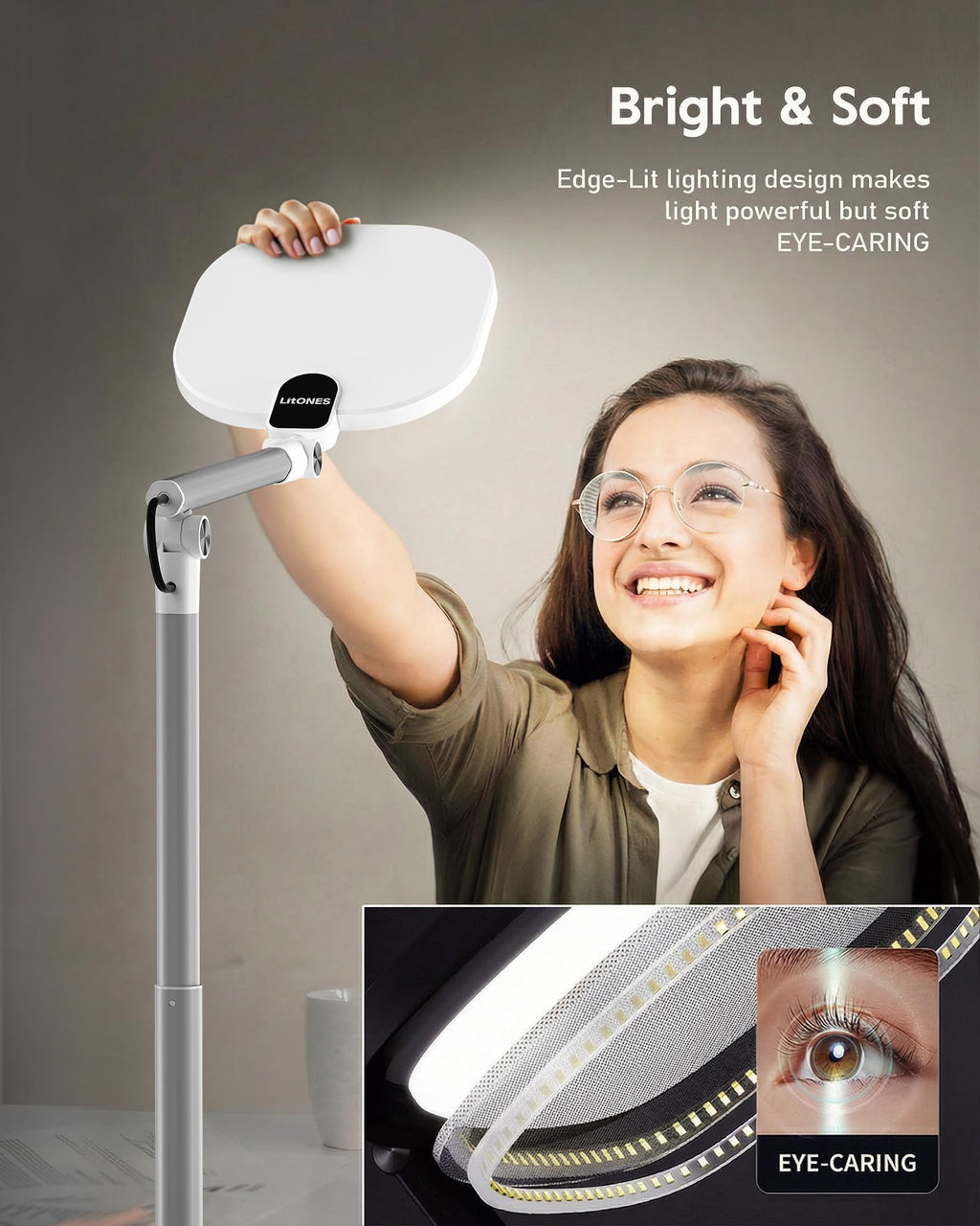 Tall LED Desk Lamps with Base, Edge-Lit Eye-Care, 50 Light Modes