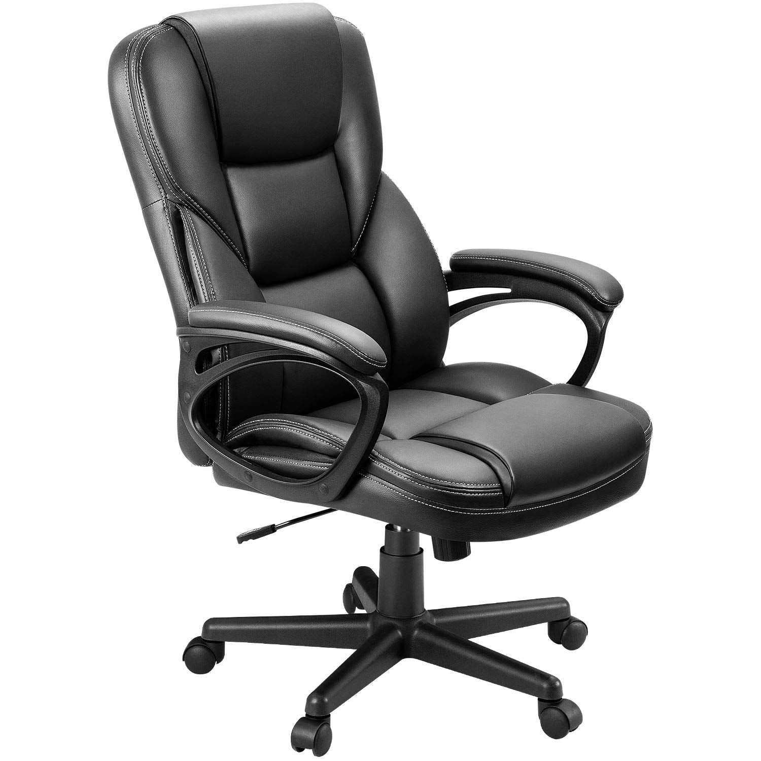 Office Executive Chair High Back Adjustable Managerial Home Desk Chair, Swivel Computer PU Leather Chair with Lumbar Support (1, Black)
