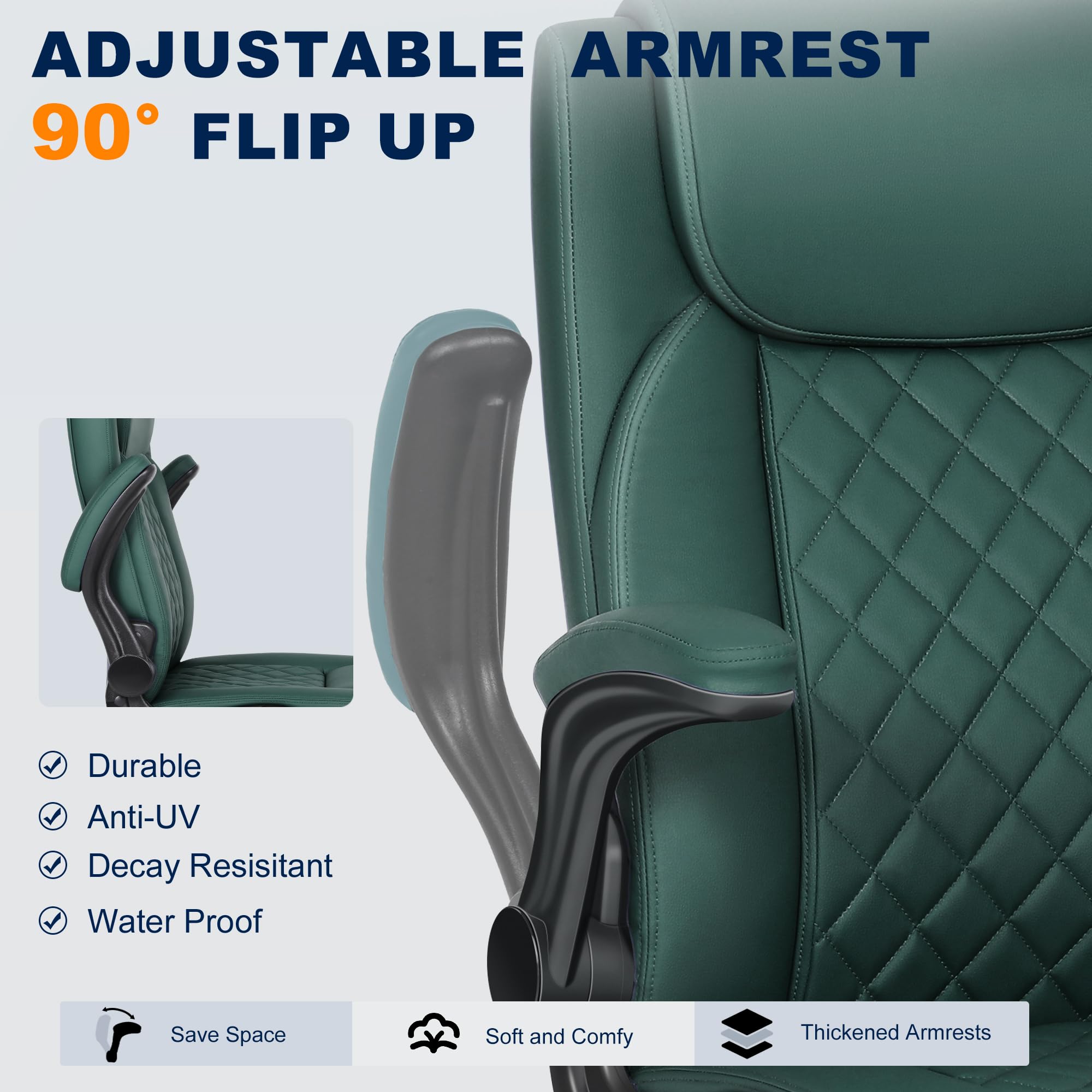 Drafting Chair, Tall Office Chair for Standing Desk, PU Leather Counter Computer Chairs with Adjustable Height, Rocking Function, 360° Swivel Wheels for Bar Office
