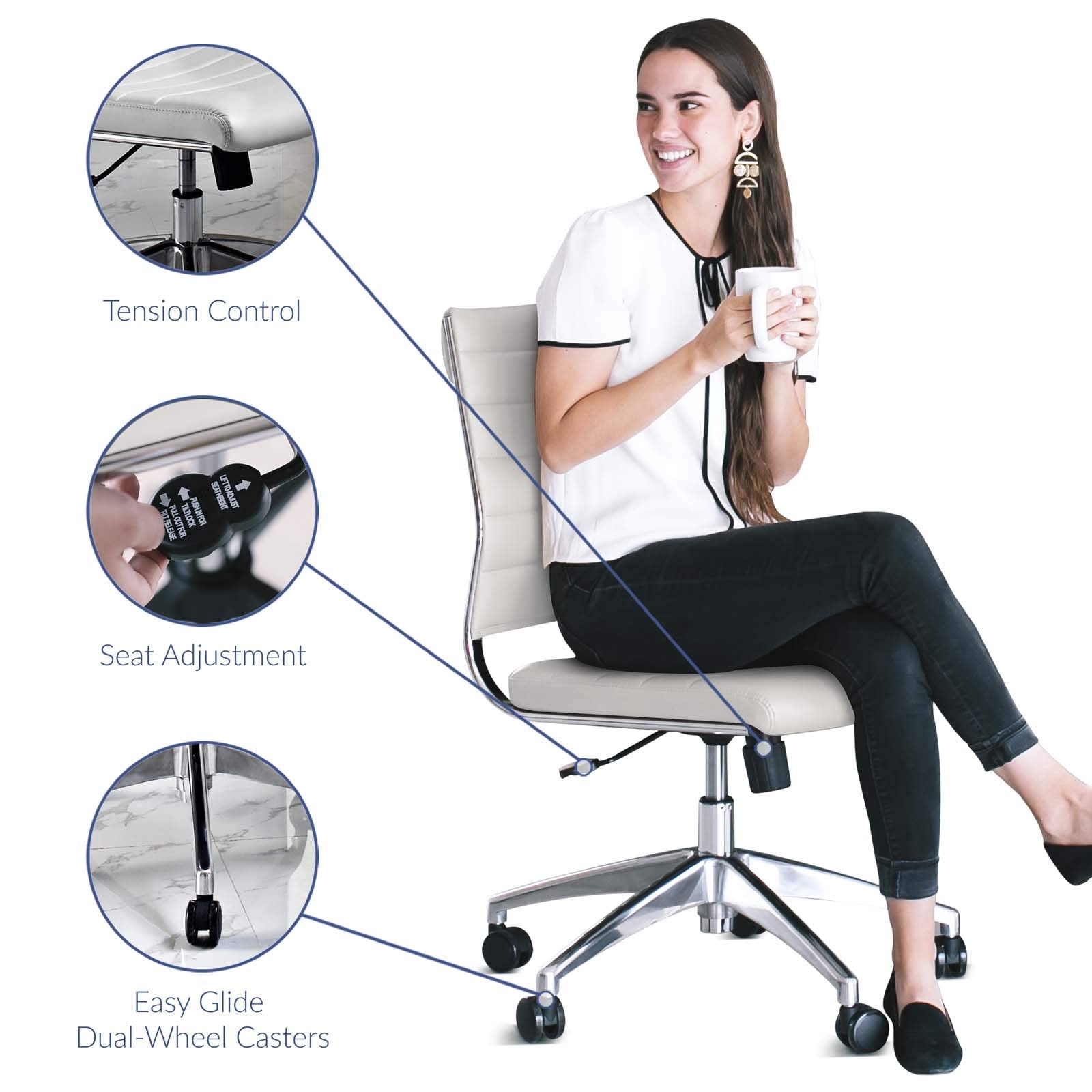 Ribbed Armless Mid Back Swivel Conference Chair In White