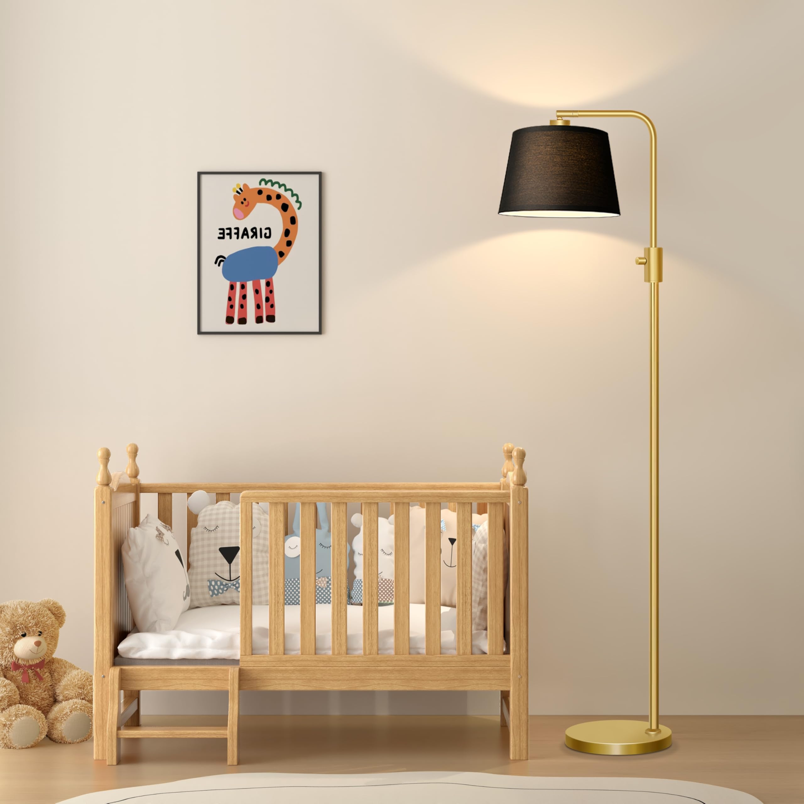 Gold Floor Lamp, 1000 LM LED Edison Bulb Included, Arc Floor Lamps for Living Room with Black Shade, Modern Standing Lamp Tall Lamps for Living Room Bedroom office