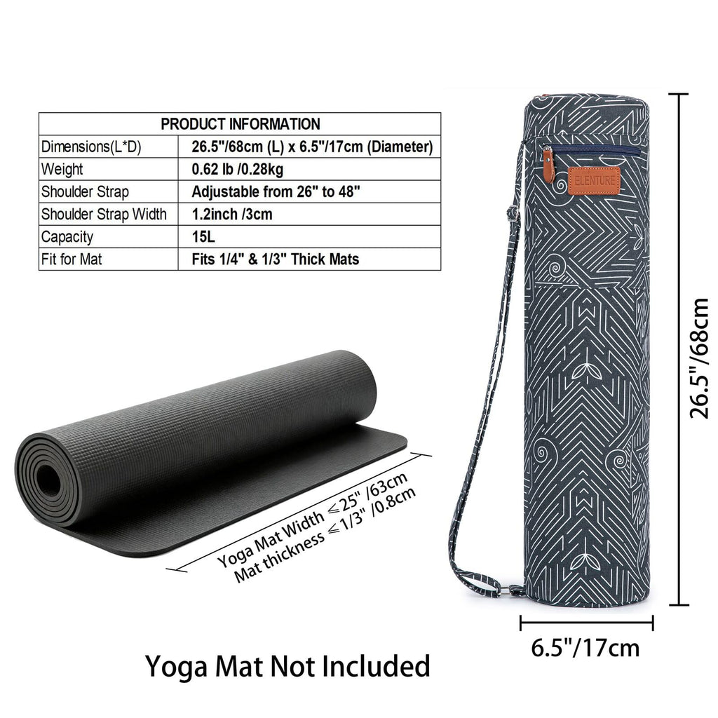 Yoga Mat Bag for Women & Men, Full-Zip Canvas Pilates Bag with Pockets
