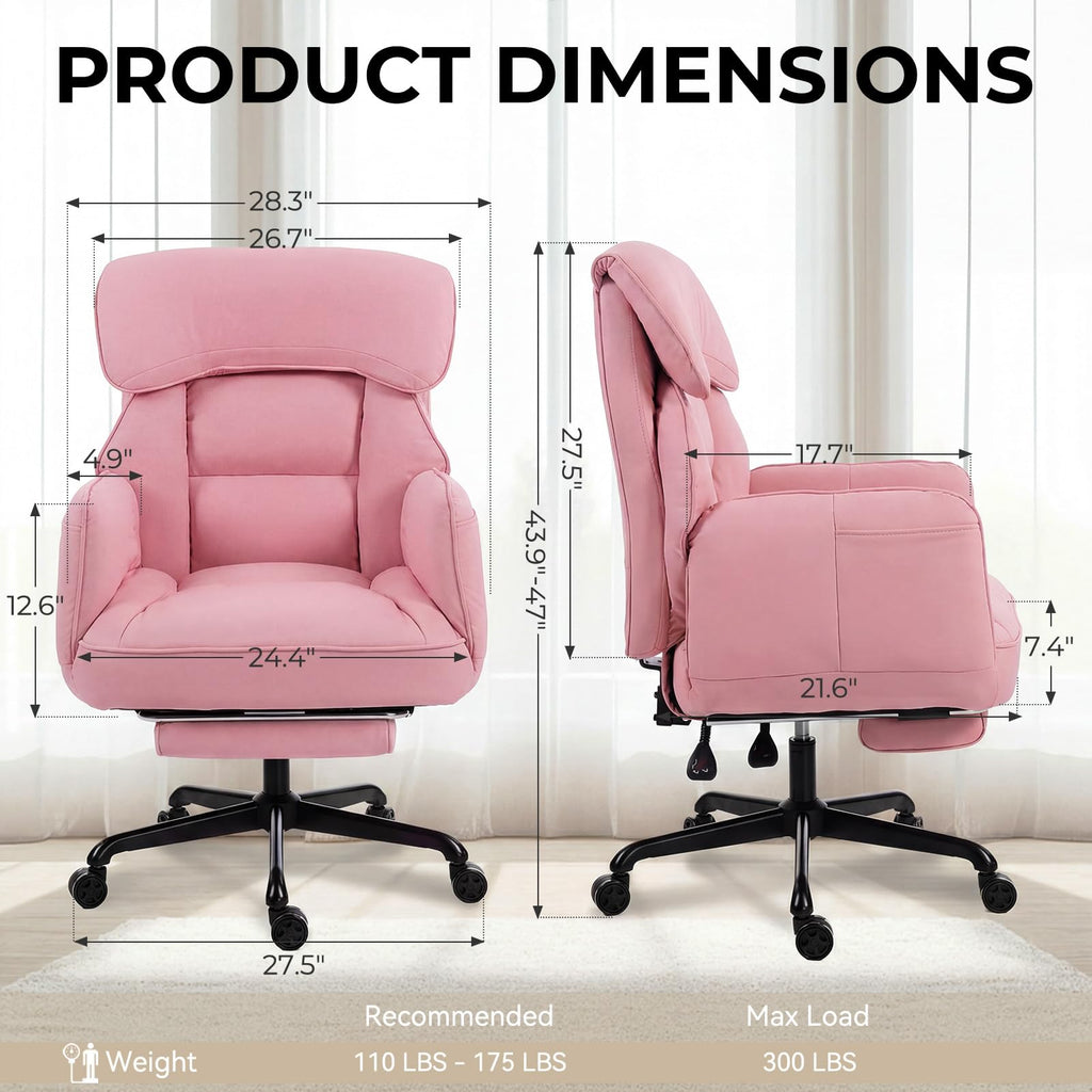 Cross Legged Office Chair with Pivoting Armrests,Criss Cross Chair with Pocket Spring Seat & Back,Reclining Computer Gaming Chair with Footrest and Metal Base (Pink)