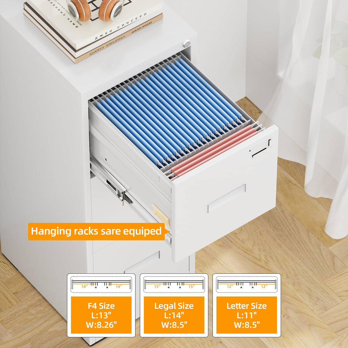 3 Drawer File Cabinet, White Metal Filing Cabinet with Lock, Locking Tall File Cabinets with 4 Adjustable Hanging Frame for Home Office, Name Tag