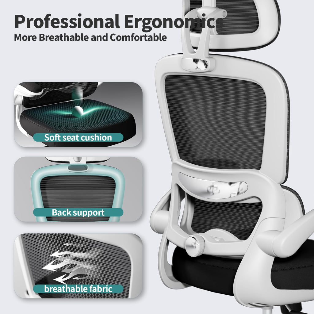 Office Chair Ergonomic Desk Chair, 330 LBS Home Mesh Office Desk Chairs with Wheels, Comfortable Gaming Chairs (Black & White)