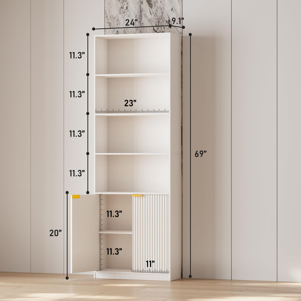 69" Tall Book Shelve Bookcases with Doors, Floor Standing 6 Shelf Display Shelves, Bookshelf with Storage Shelf, Home Decor Furniture for Living Room Home Office