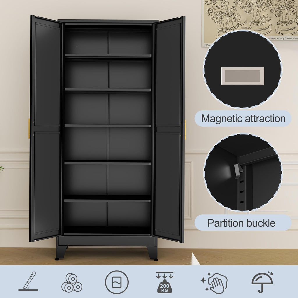 Black Metal Storage Cabinet,75" Steel Cabinets for Home Office
