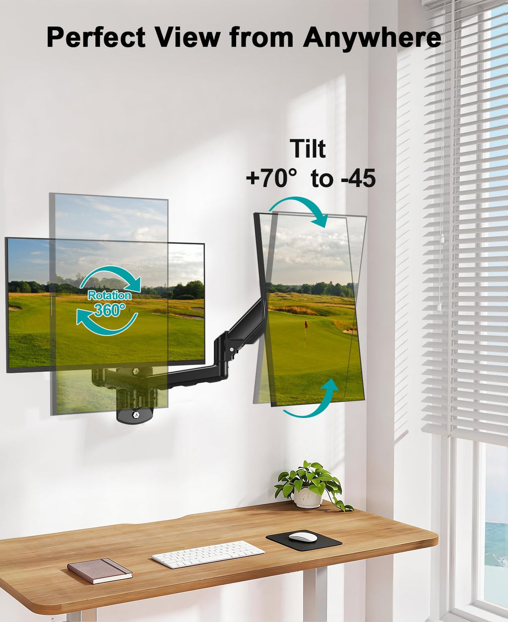 Dual Monitor Wall Mount for 2 Computer Screen up to 32 Inch, Gas Spring Double Monitor Arm Holds Up to 17.6lbs Each, Full Motion Adjustable Wall Monitor Mount, VESA Mount 75x75/100x100
