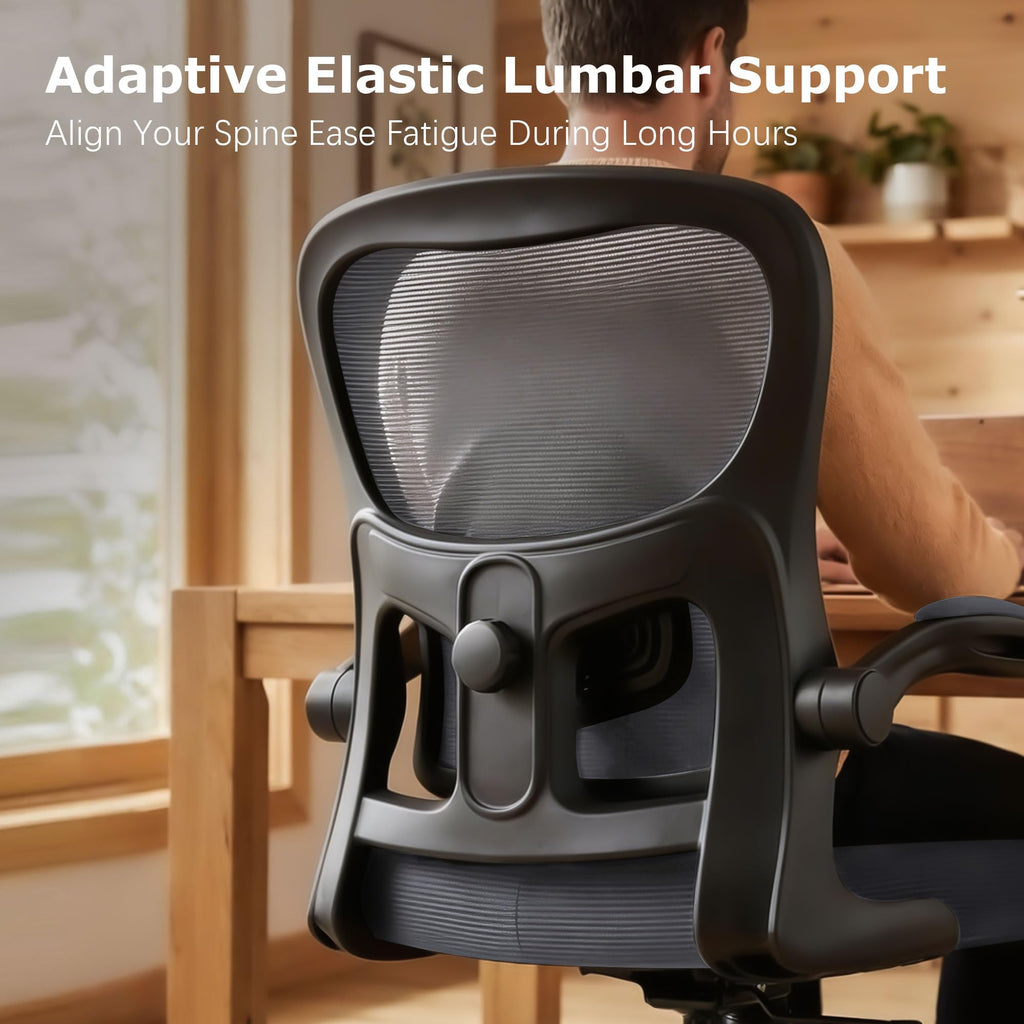 Office Chair Ergonomic Desk Chairs with Adjustable Lumbar Support& Headrest Hanger, High Back Breathable Mesh Chair with Wheels, Rolling Swivel Comfy Task Computer Chair for Home Work Gaming