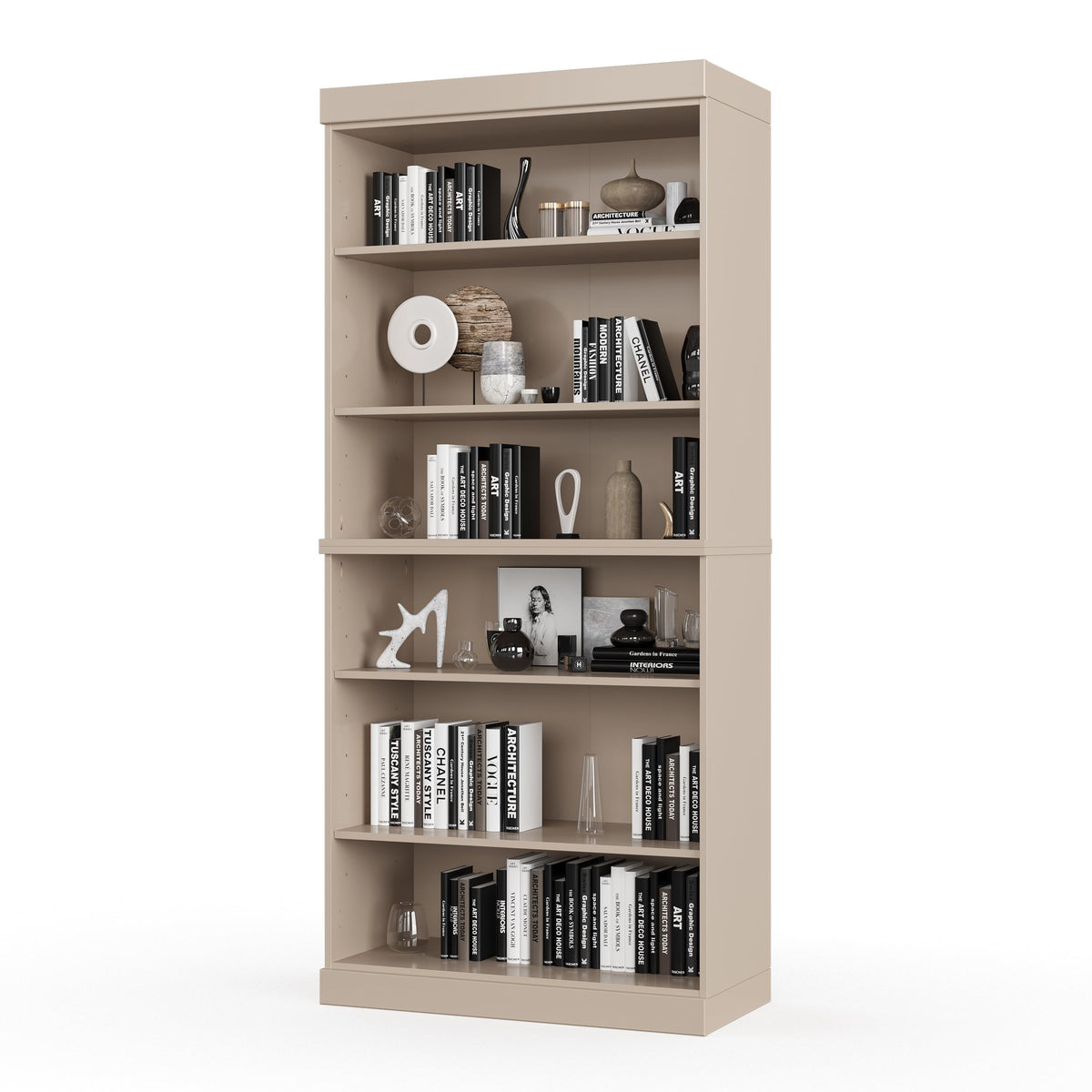 Solid Wood Bookcase - Stackable Modular 6-Tier Bookshelf - 71.5" Tall x 32" Wide - Beige, Open Display Shelf for Living Room, Office, Renewable 100% Eco-Friendly Wood, Made in Brazil