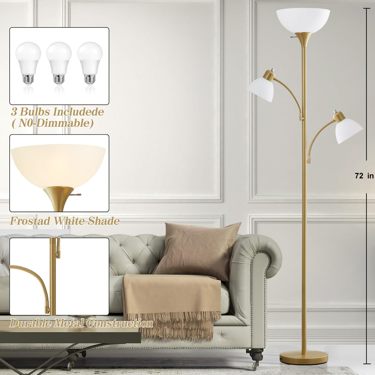 Floor Lamps for Living Room, 72" Tall Standing Lamps, Torchiere Lamp