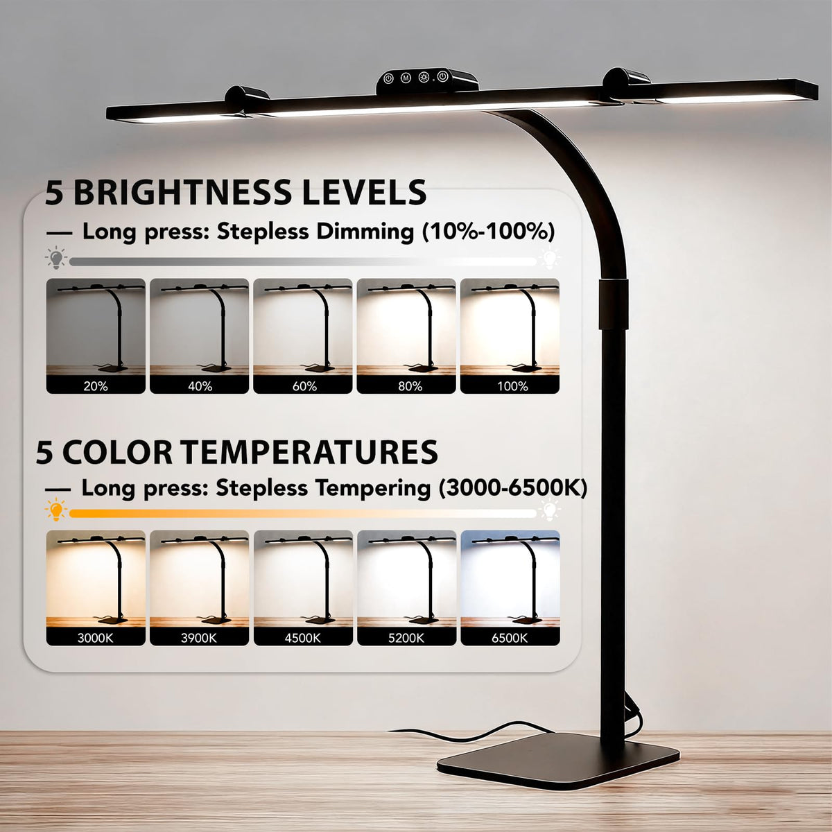 LED Desk Lamp for Home Office with Base, 28.2" Adjustable Gooseneck Swing Arm Ultra Bright Desk Light, Dimmable Architect Table lamp for Desktop Computer Light, Reading, Study, Workbench