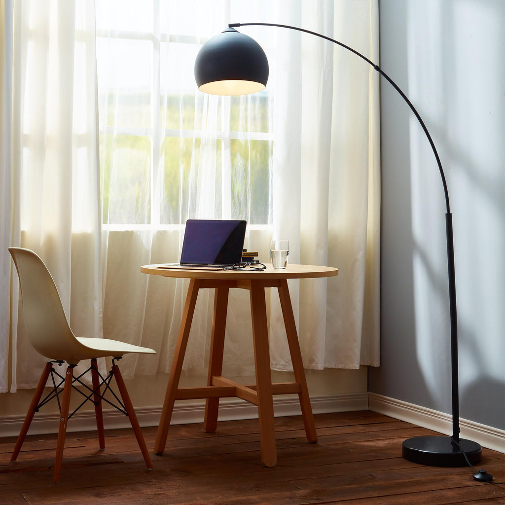 Arquer 66.93" Arc Floor Lamp for Living Rooms, Home Offices, Dining Rooms, Bedrooms with Faux Black Marble Base and Black Bell Shade