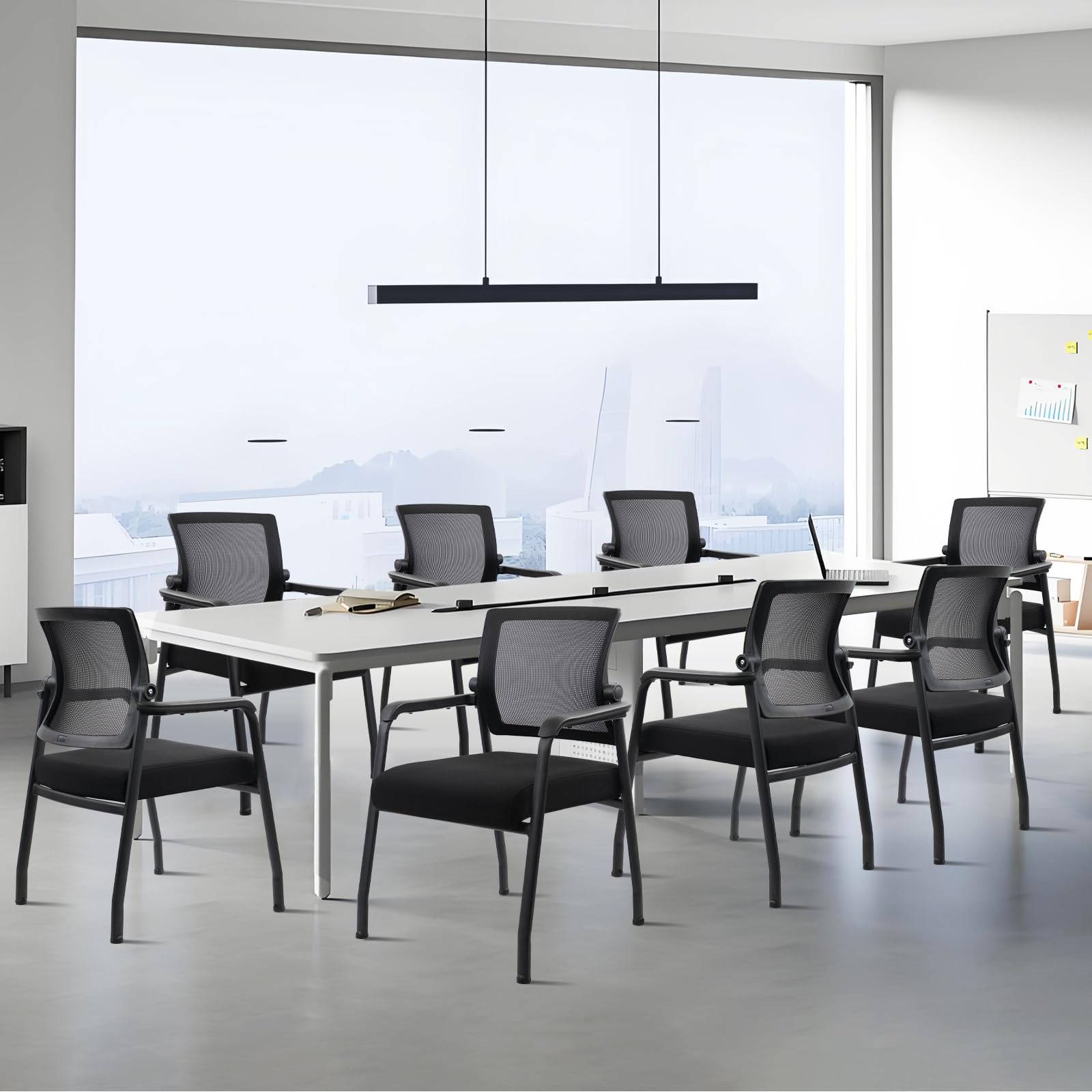 8PACK, Desk Chair No Wheels with Adjustable Mesh Backrest, Arm Chair with Ergonomic Lumbar Support and Thickened Seats Cushion, Waiting Room Chairs for Office School Church Guest Reception,