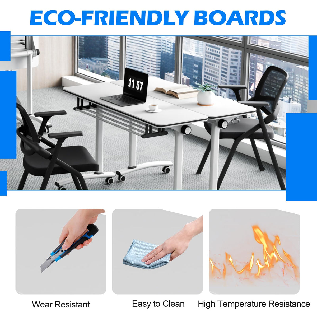 Conference Room Tables White,Folding Rectangular Flip Top Conference Table with Wheels for Large Meeting Seminar Home Office Classr (2, Little White, 47.2 * 15.7in)