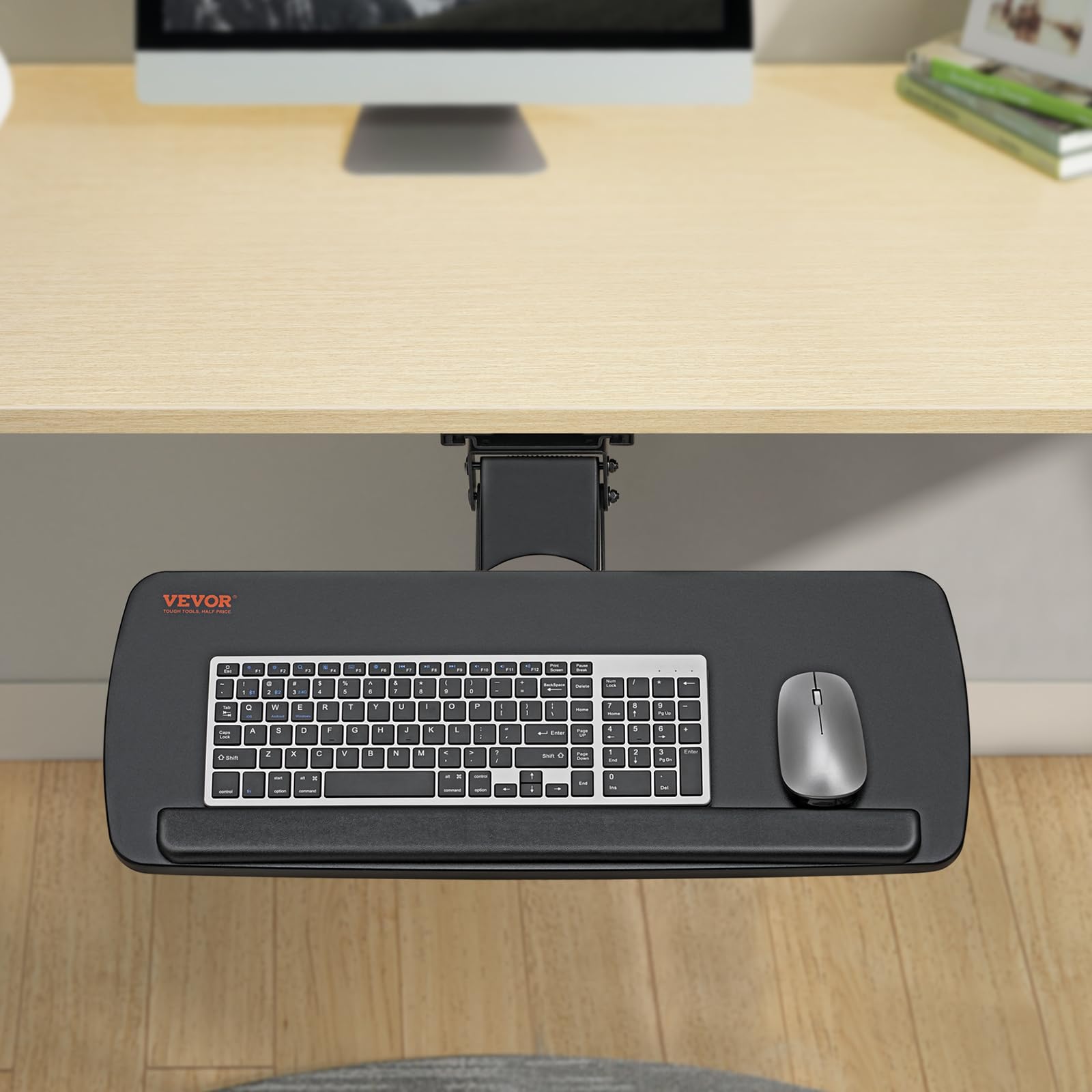 Under-Desk Keyboard Tray, Adjustable for Height and Tilt, Slide-Out Design, Spacious 25x9.8 Inch Surface, Ideal for Home and Office Use