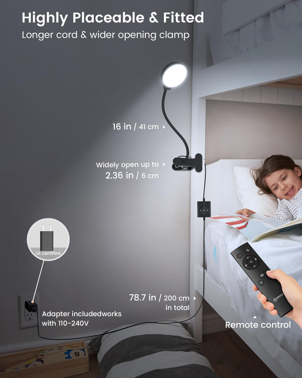 5W Desk Lamp with Remote, 3 Colors & 5 Brightness Reading Lights