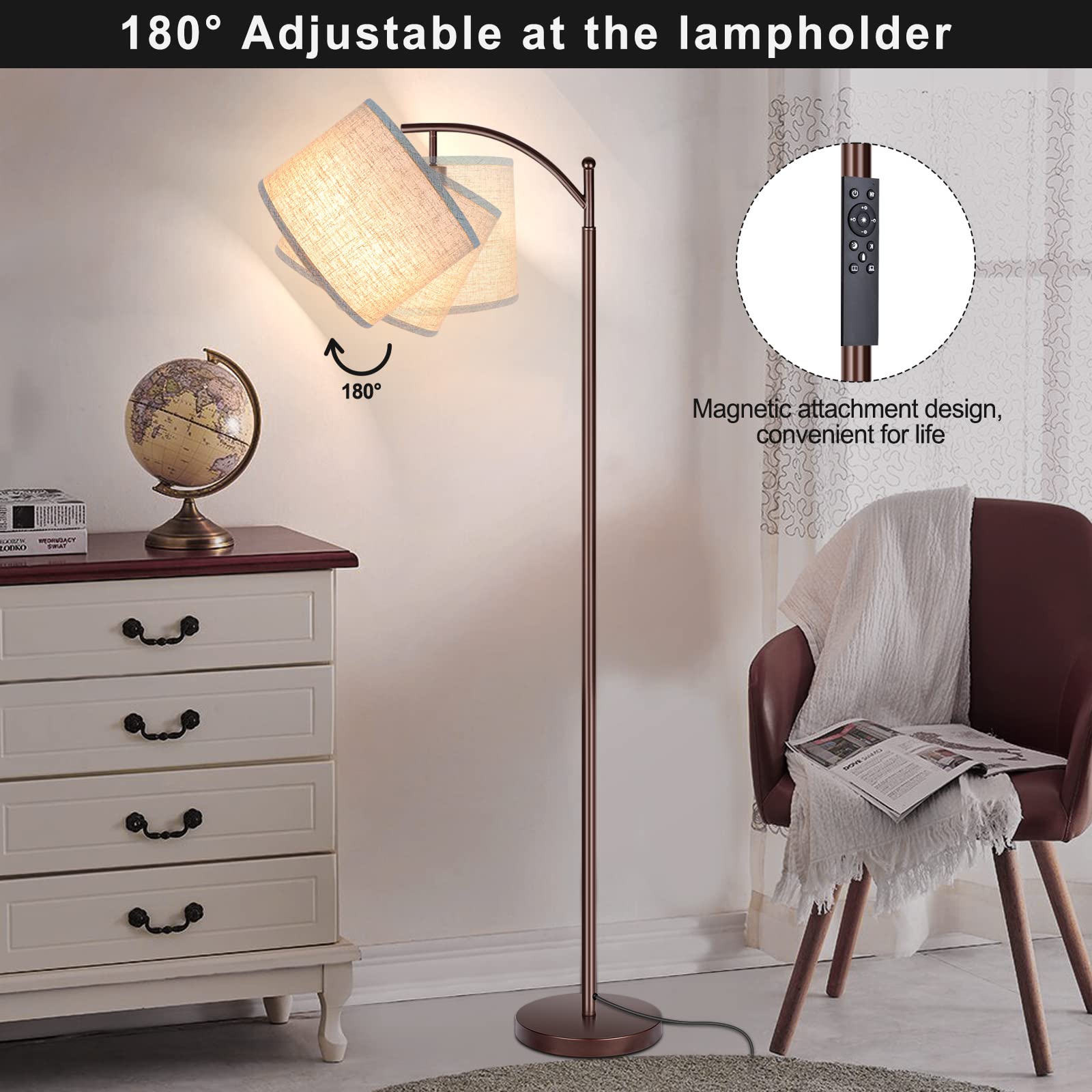 Floor Lamp for Living Room, 4 Color Temperature LED Floor Lamp with Remote Control & Foot Switch, LED Bulb Included, Modern Standing Lamp for Bedroom, Study Room, Office - Oil Rubbed Bronze