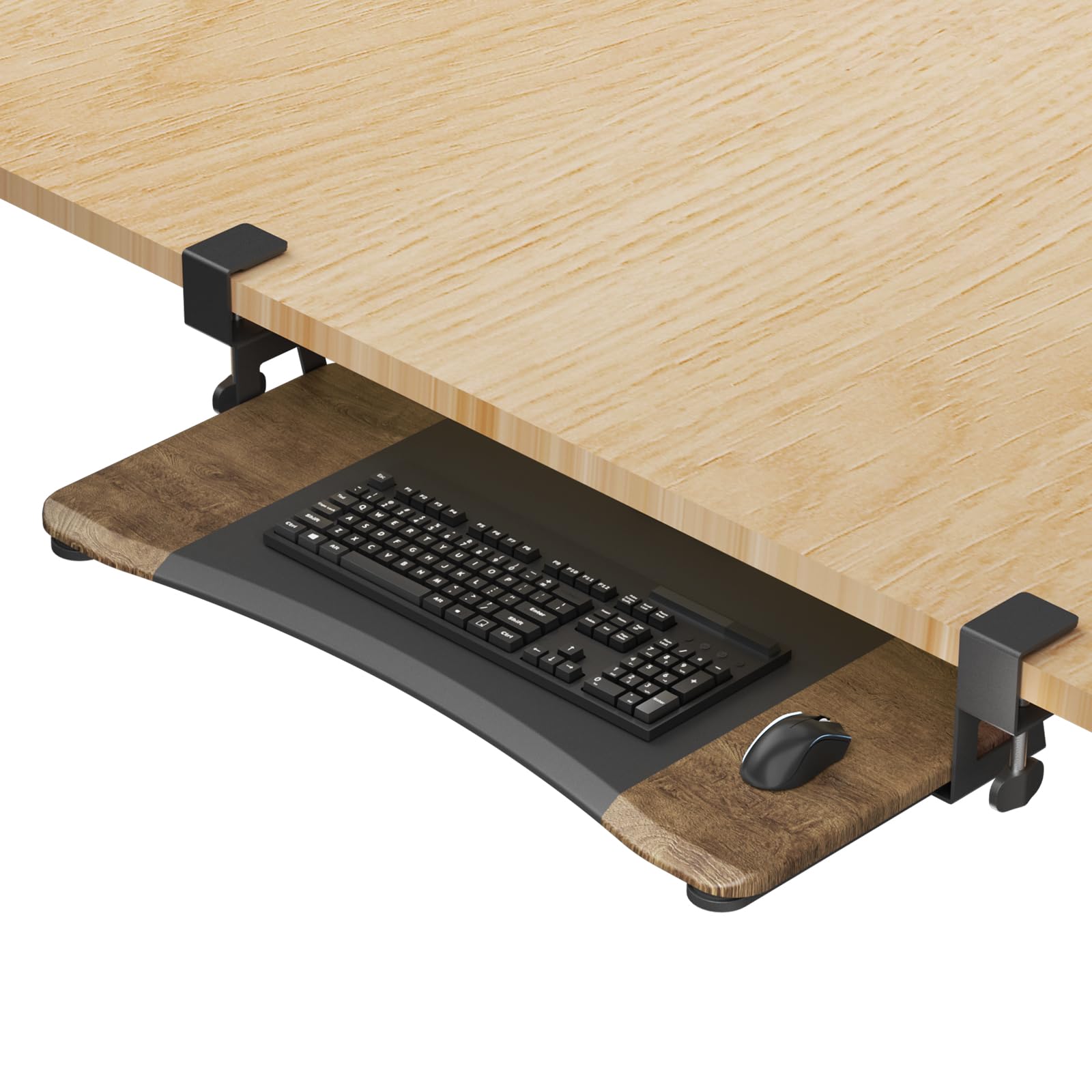 Keyboard Tray Under Desk Pull Out with C Clamp Mount, Computer Keyboard & Mouse Tray, 25.6 (30 Including Clamps) x 11.8 inch Slide-Out Platform Computer Drawer for Typing,