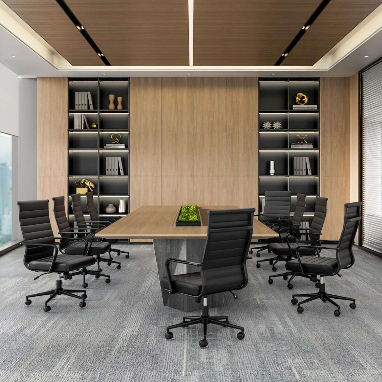 Leather Office Desk Chair, Conference Room Chairs Executive Chair Ribbed, Ergonomic Height Adjustable Swivel Rolling Chair for Home Office