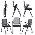 6 Pack Black, Updated Conference Room Chairs, Folding Office Desk Chair with Lumbar Support and Sliding Armrest with Casters, Stackable Office Guest Chairs & Reception Chairs