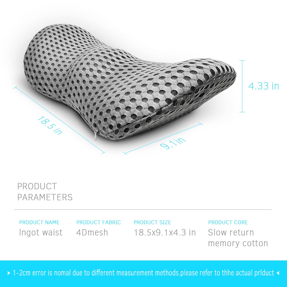 Lumbar Support Pillow for Office Chair, Memory Foam Lumbar Pillow for Lower Back Pain Relief (Grey)