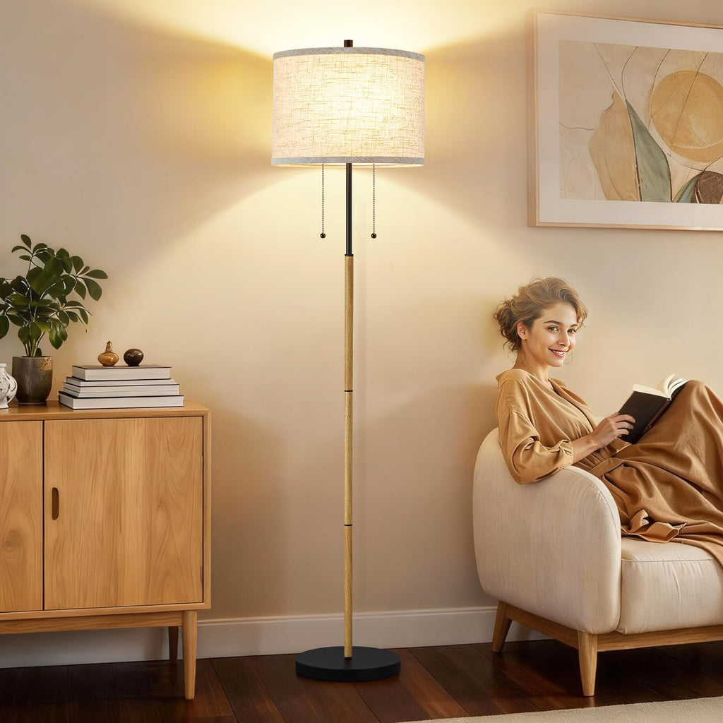 Floor Lamp, 62" Standing Lamp for Living Room with Fabric Lampshade