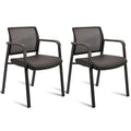 Set of 2, Stackable Office Chair, Mesh Back Guest Chairs with Comfortable Leather Seat Arms Stacking Ergonomic Desk Chair No Wheels for Conference Waiting Reception School Stationary, Black