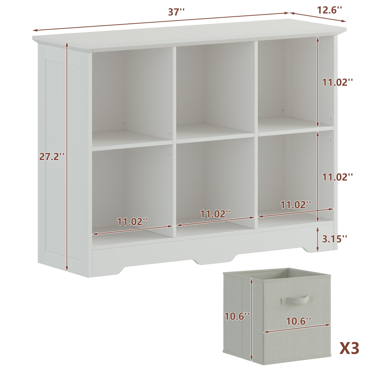 6 Cube Storage Organizer with 3 Fabric Drawers and Removable Shelves — Modular Cube Bookshelf for Bedroom, Living Room, or Home Office, Short Cube Bookcase for Toys, Decor,White
