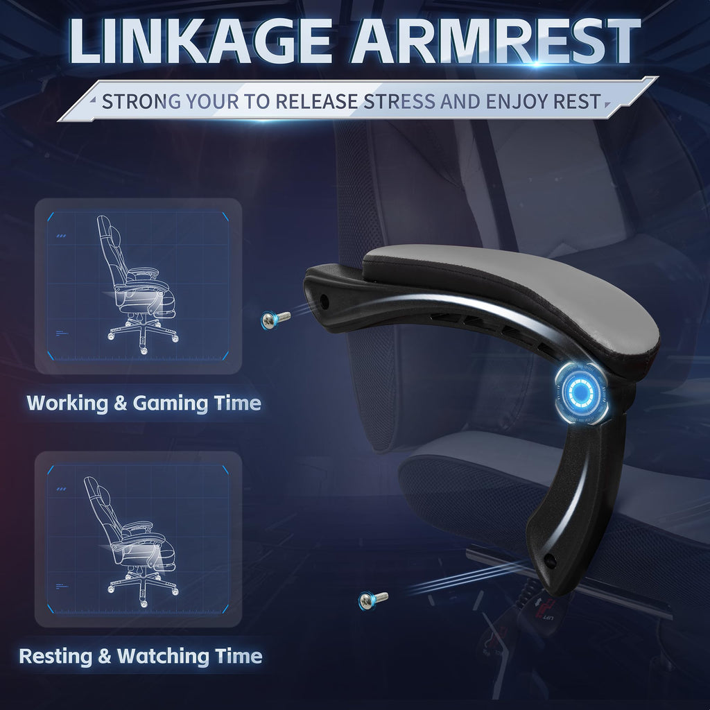 Gaming Chairs for Adults, Computer Chair with Footrest and High Back, Big and Tall Gamer Chair's with Massage Lumbar Support, 360° Swivel Height Adjustable Gaming Chair, Grey