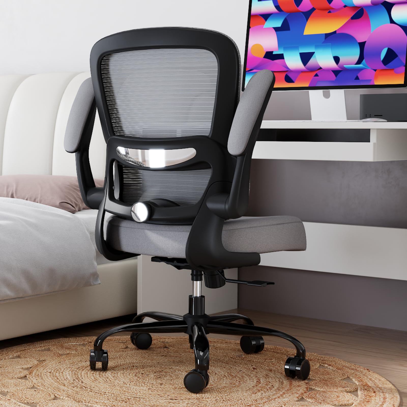 Office Chair - Ergonomic Desk Chair with Adjustable Lumbar Support, Mesh Computer Chair, Executive Chair for Home Office Comfortable Lumbar Support (Fog Gray)