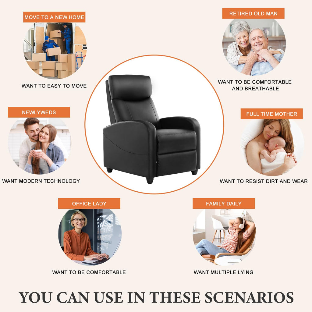 Recliner Chair Fabric Recliner Sofa No Massage, Home Theater Seating with Lumbar Support, Adjustable Push Back Overstuffed High-Density Sponge Reclining for Living Room, Grey