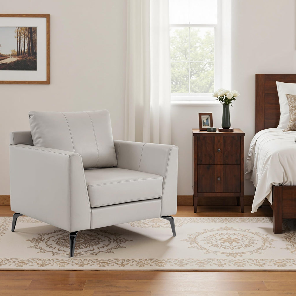 Modern Accent Chair, Faux Leather Upholstered Lounge Armchair, Single Sofa Chairs for Living Room Office 4629 (1, Beige)