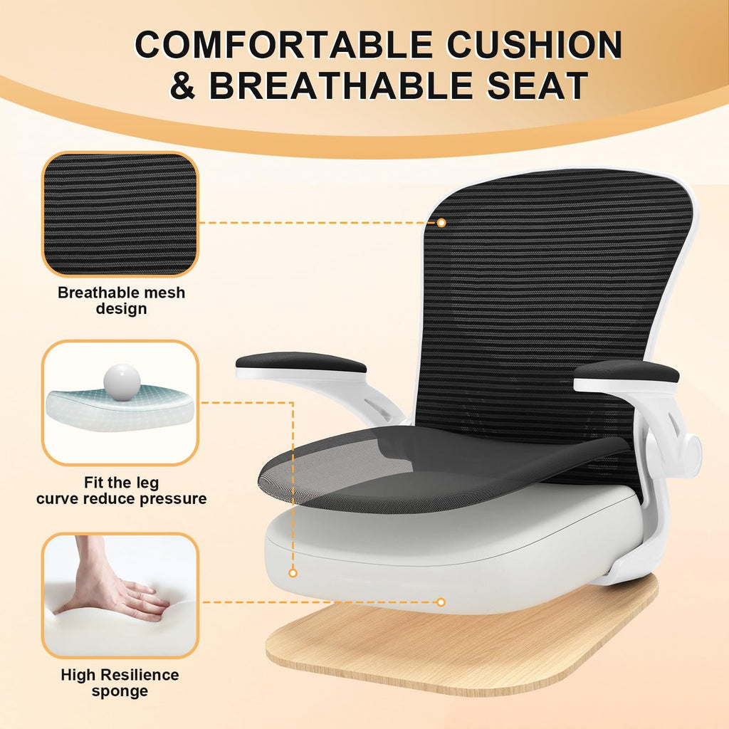 Office Chair, Ergonomic Desk Chairs 330LBS Capacity High Back Mesh Computer Chair with Flip-up Armrests, Comfy Work Chair with Adjustable Lumbar Support