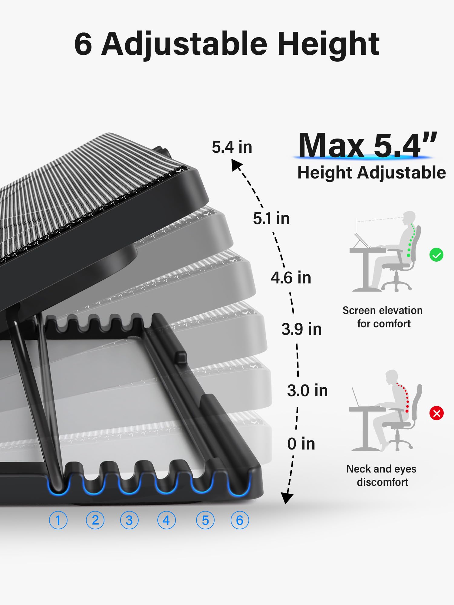 Laptop Cooling Pad, Laptop Cooler with 5 Quiet Fans for 12"-17" Computer PC Notebook Gaming Laptop Fan, Height Adjustable Laptop Cooling Stand Laptop Accessories (Mulit Colors)