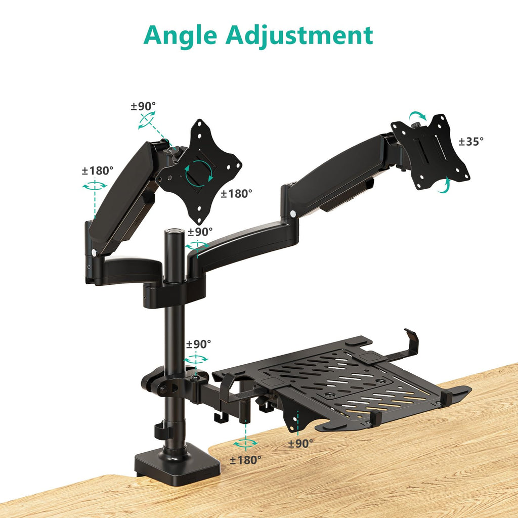 Triple Arm Laptop and Dual Monitor Desk Mount for 17" Notebook and Up to 32" Screens, Adjustable Monitor Arms with Tilt Swivel Rotation, VESA 75x75 100x100, Black