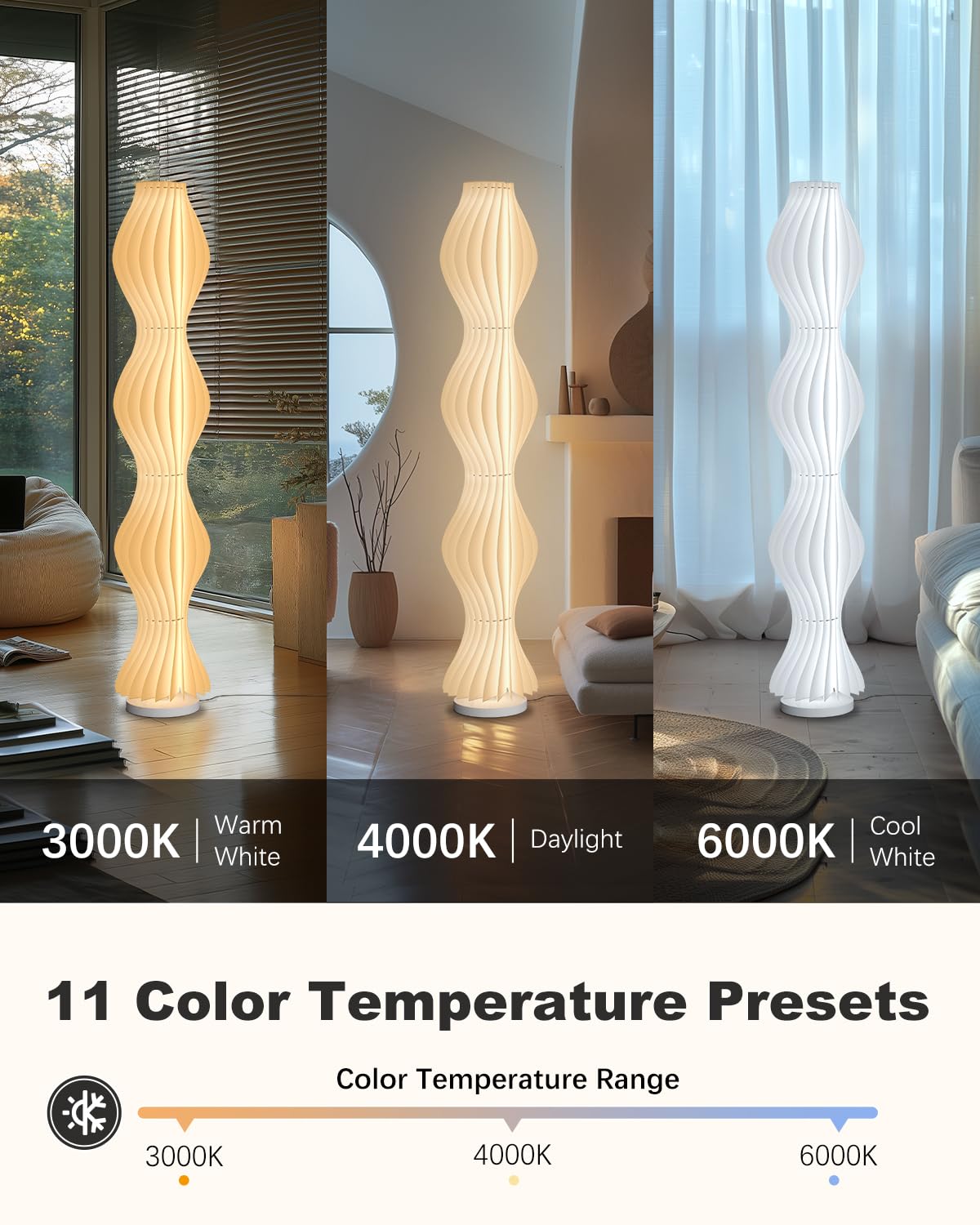 Wavy Floor Lamp - 3 Color Temp & Dimmable