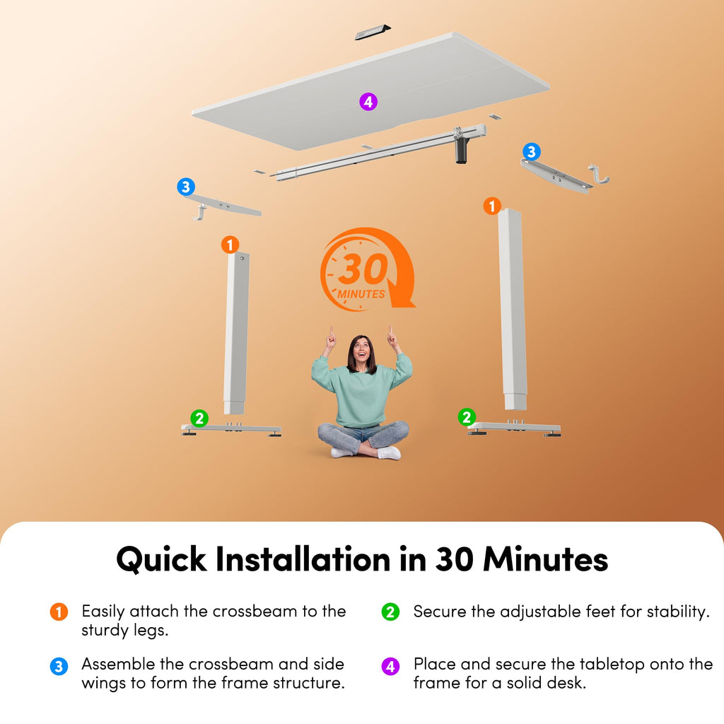 48 x 24 Inchs Electric Standing Desk, Height Adjustable, Sit Stand Up, Computer Office Desk with Splice Board, White Frame/White Top