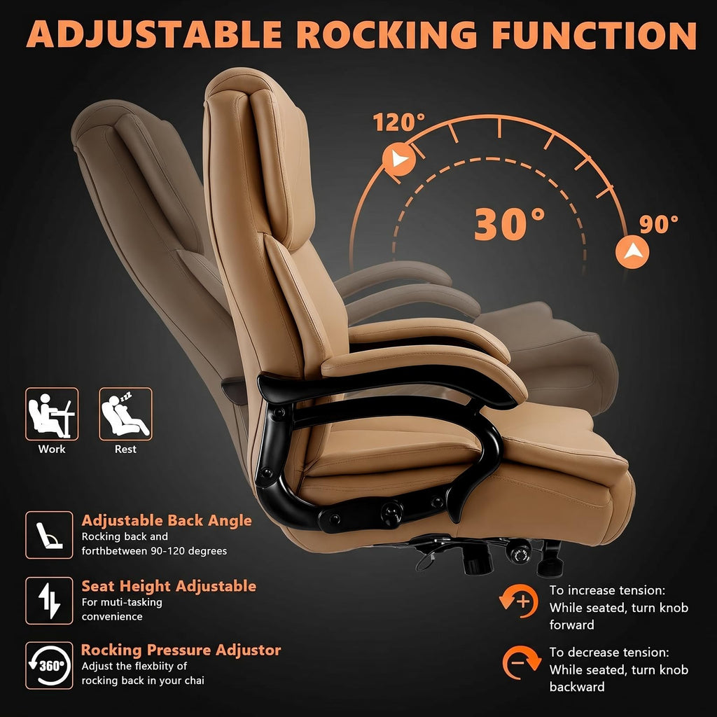 Indulgear 500lbs Big and Tall Office Chair for Heavy People,Heavy Duty Comfy Office Chair,High Back Executive Computer Chair with Lumbar Support, Rubber Wheel