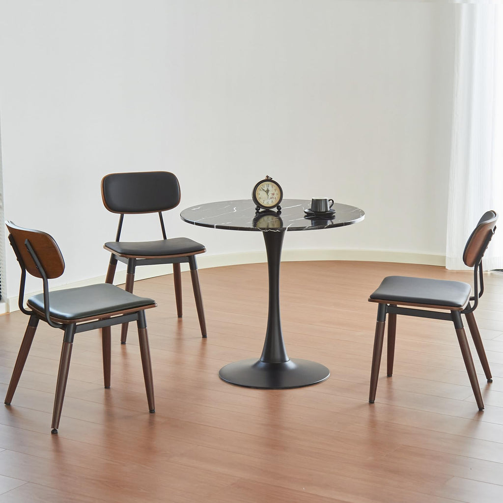 Hansweld Round Dining Table, 31.5" Circle Tulip Table with Thickened Tabletop & Metal Pedestal, Mid Century Modern Bistro Table for Kitchen, Small Places, Living Room, Cafe (Marble Pattern Black)