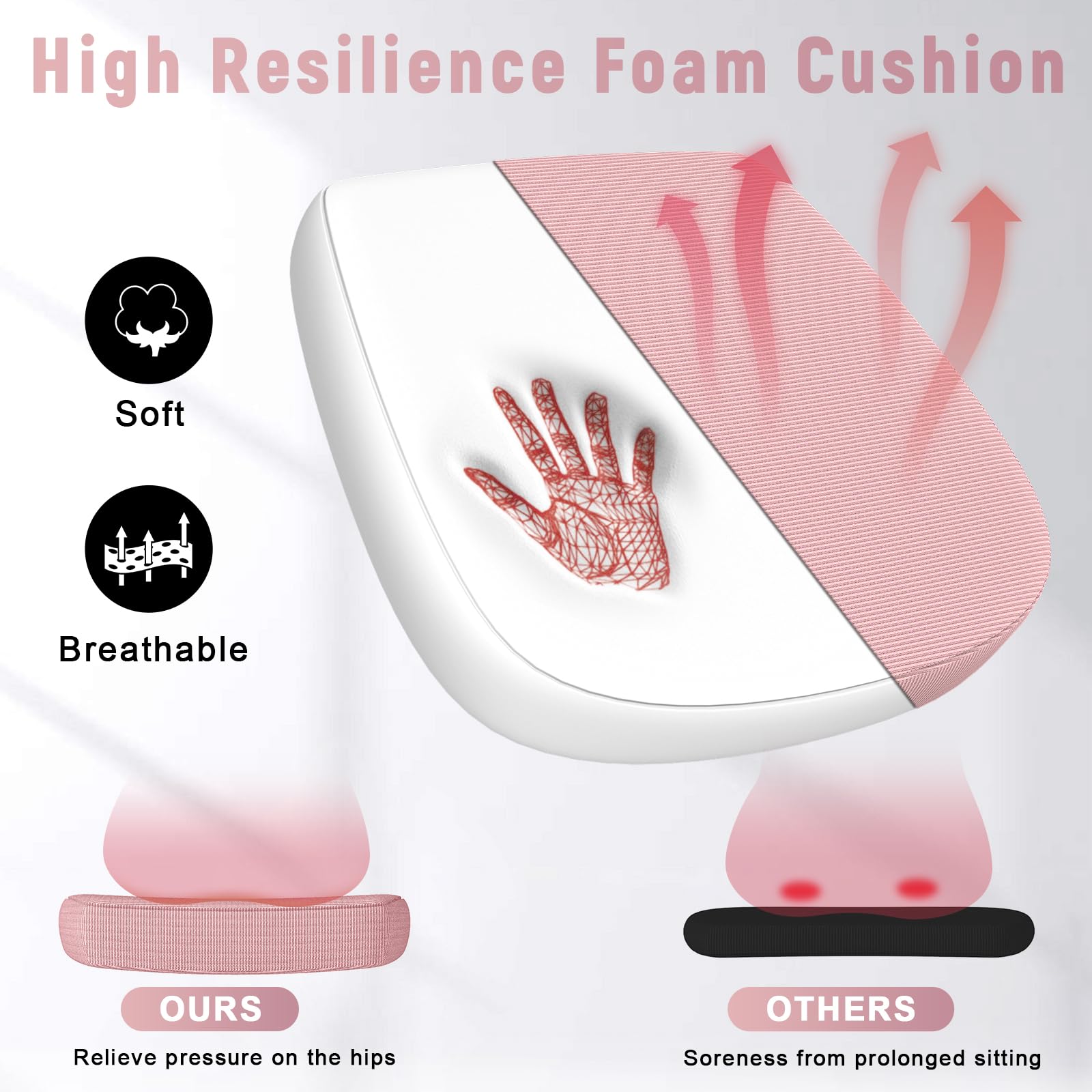 Ergonomic Office Chair, Computer Chair with Adjustable Height, Flip-Up Arms and Lumbar Support, Breathable Mesh Desk Chair for Home Study Working (Without Headrest, Pink)