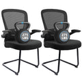 Black (2PK) Office Guest Chair no Wheels, Ergonomic Mesh Desk Chair Adjustable Lumbar Support and Flip Up Arms, Sled Base for Office Guest & Reception Chairs for Conference Room,